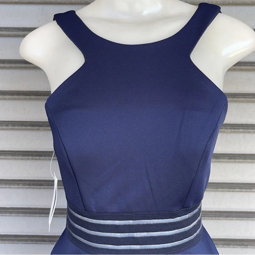 City Studio Navy Fit-and-Flare Mini Dress with Striped Waist Size 3 - Picture 3 of 11